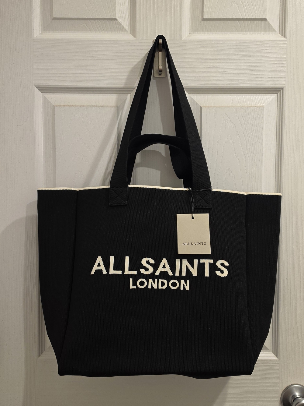 All Saints Izzy Black Knit Tote Bag